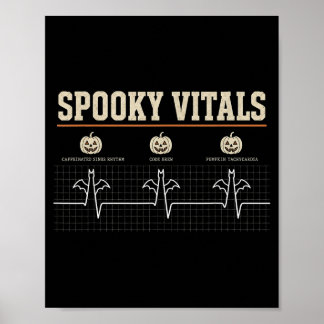 Spooky Vitals Funny Halloween Nurse Heartbeat Bat Poster