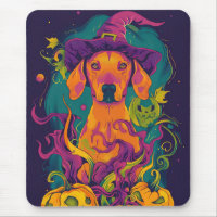 Spooky Vizsla Dog Halloween Witch And Pumpkin
