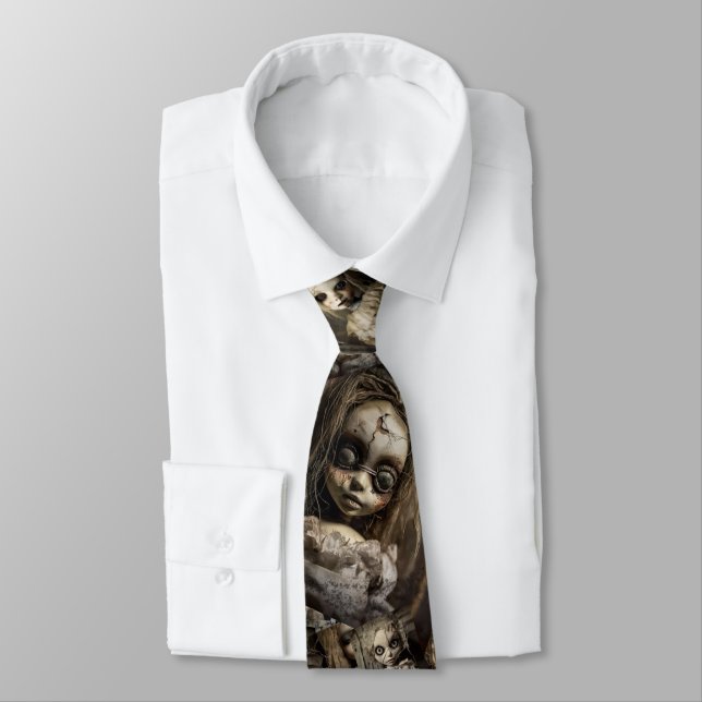 Spooky Voodoo Doll Retro 80s Horror Neck Tie (Tied)