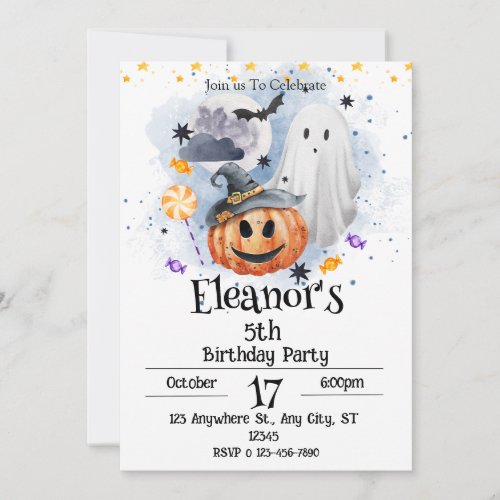 Spooky Watercolor Cute Halloween Invitation