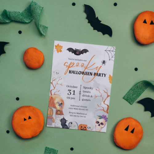 Spooky Watercolor Halloween Invitation