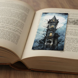 Spooky Watercolor Ink Tall Haunted House Custom Bookmarks