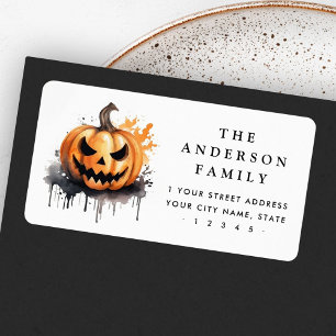 Spooky watercolor Jack-o-Lantern return address Label