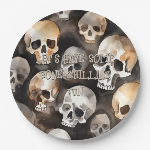 Spooky Watercolor Skulls Halloween Bone Chilling Paper Plates