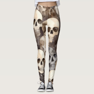 Spooky Watercolor Skulls Halloween Leggings