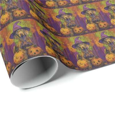 Spooky Weimaraner Dog Halloween Witch And Pumpkin  Wrapping Paper