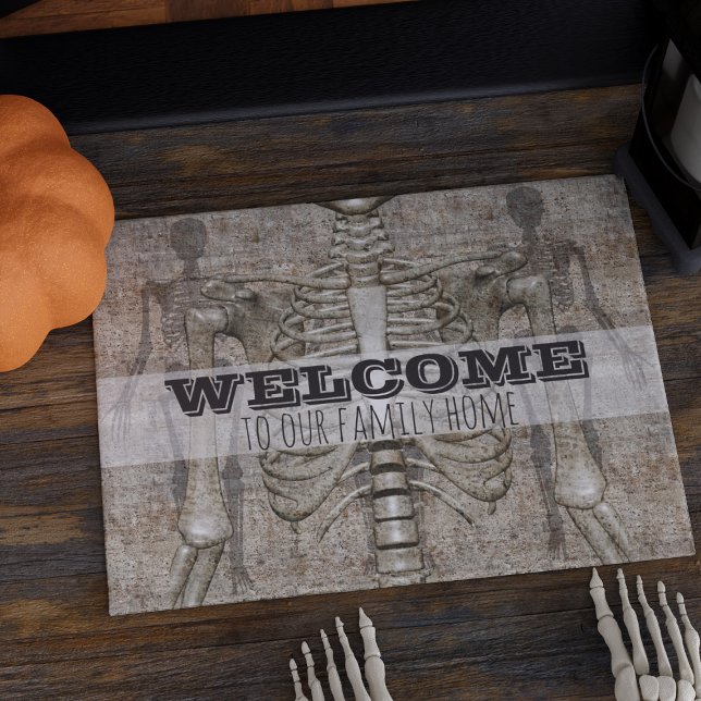 Spooky Welcome Creepy Skeleton Halloween Doormat (It's spooky season. Time to dress your Halloween home.)
