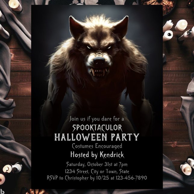 Spooky Werewolf Halloween Costume Party Invitation (Creator Uploaded)