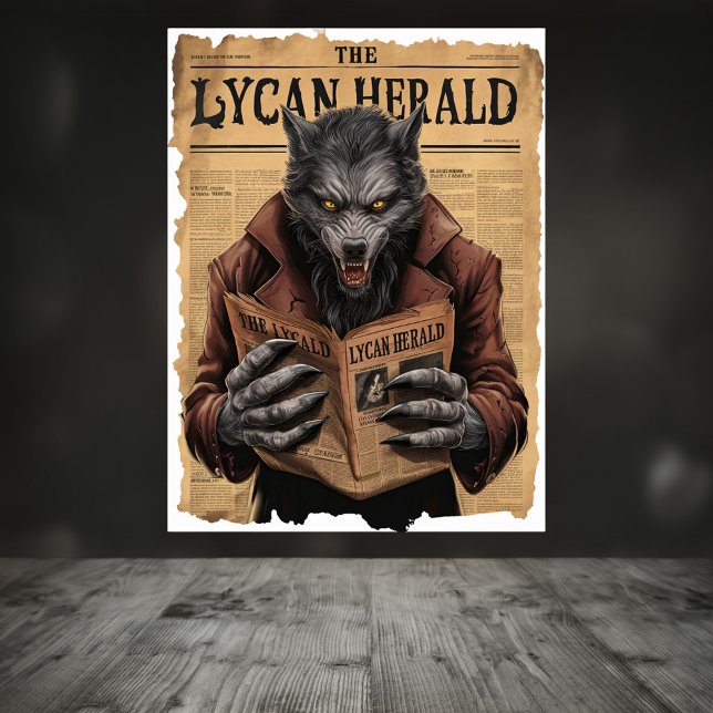 Spooky Werewolf Vintage Halloween Newspaper Style  Poster (Creator Uploaded)