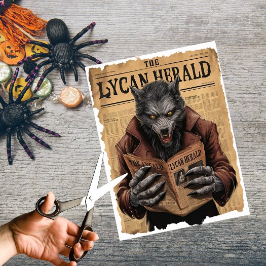 Spooky Werewolf Vintage Halloween Newspaper Style 