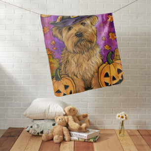 Spooky Wheaten Terrier Dog Halloween Witch Pumpkin Baby Blanket