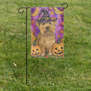Spooky Wheaten Terrier Dog Halloween Witch Pumpkin Garden Flag