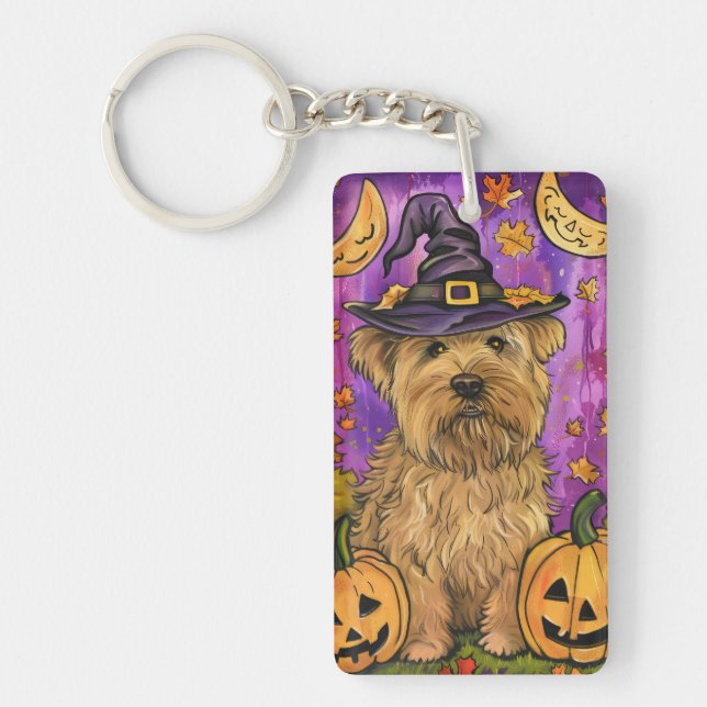 Spooky Wheaten Terrier Dog Halloween Witch Pumpkin Keychain (Front)