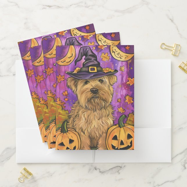 Spooky Wheaten Terrier Dog Halloween Witch Pumpkin Pocket Folder (In Situ)