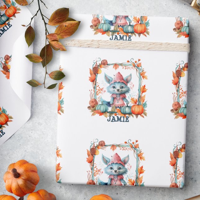Spooky Whimsical Fox Pumpkin Patch Halloween  Wrapping Paper (Creator Uploaded)