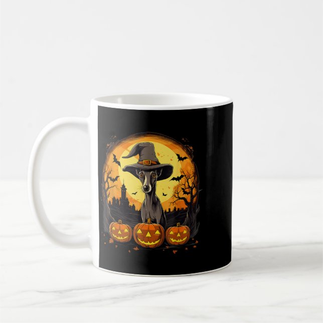 Spooky Whippet Dog Witch Halloween Coffee Mug (Left)