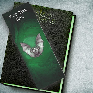 Spooky White Flying Furry Bat Green Cave Black Bookmarks