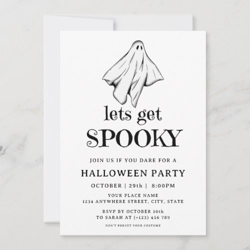 Spooky White Ghost Adult Halloween Costume Party Invitation