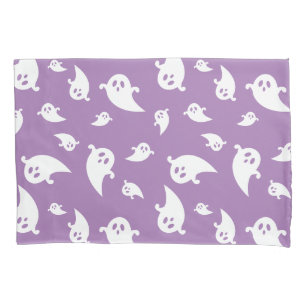 Spooky White Ghosts Pattern On Purple Halloween Pillow Case