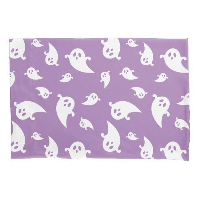Spooky White Ghosts Pattern On Purple Halloween Pillow Case (Front)