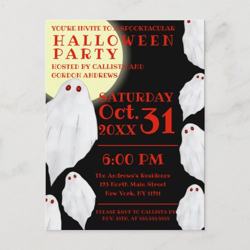 Spooky White Ghosts Watercolor Halloween Party Invitation Postcard