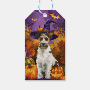 Spooky Wirefox Terrier Dog Halloween Witch Pumpkin Gift Tags