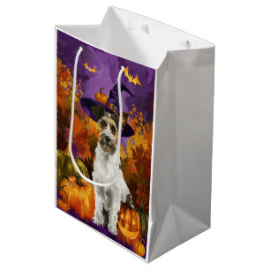 Spooky Wirefox Terrier Dog Halloween Witch Pumpkin Medium Gift Bag