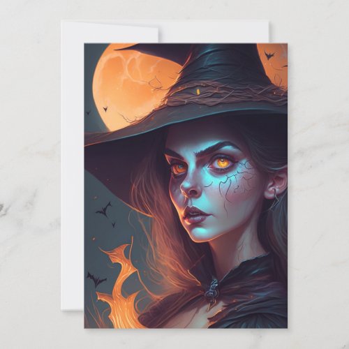 Spooky Witch and Full Moon Halloween Party Invitation