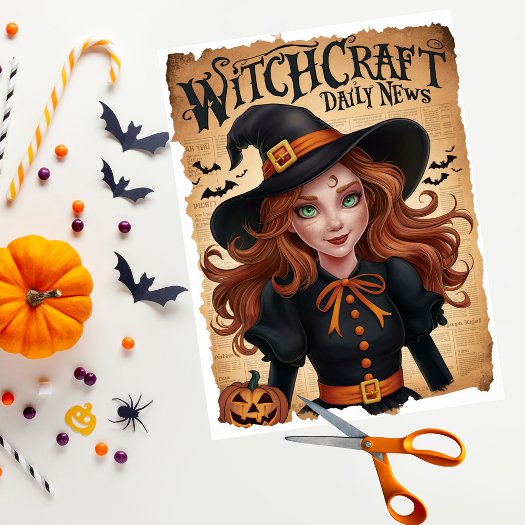 Spooky Witch Bat Vintage Style Halloween Newspaper