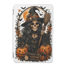 Spooky Witch, Black Cat & Pumpkins Halloween Magic