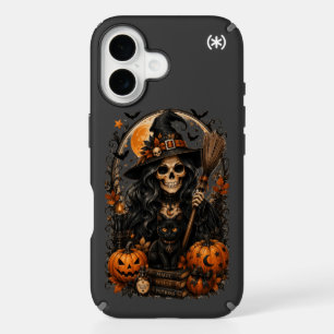 Spooky Witch, Black Cat & Pumpkins Halloween Magic iPhone 16 Case
