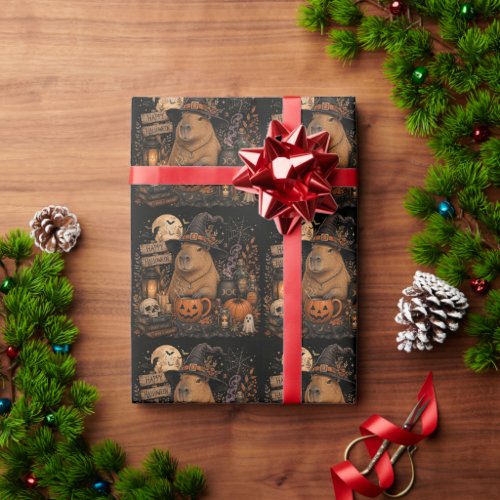 Spooky Witch Capybara Halloween Wrapping Paper