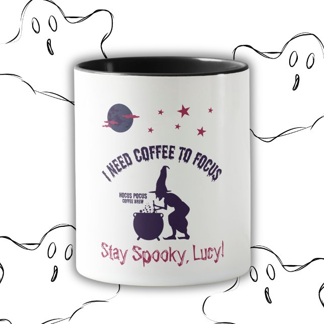 Spooky Witch Coffee with Name Pattern Mug (Personalized Hocus Pocus Coffee Brew Witch Mug)