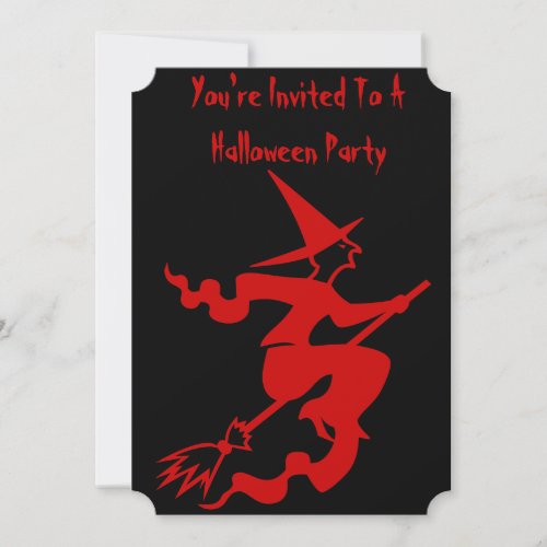 spooky witch flying broomstick fun party invite
