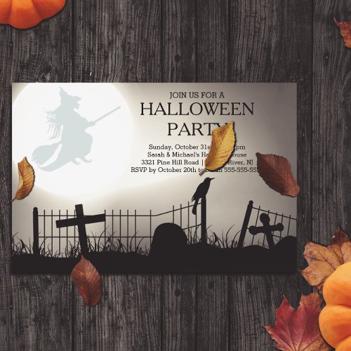 Spooky Witch Graveyard Halloween Party Invitation