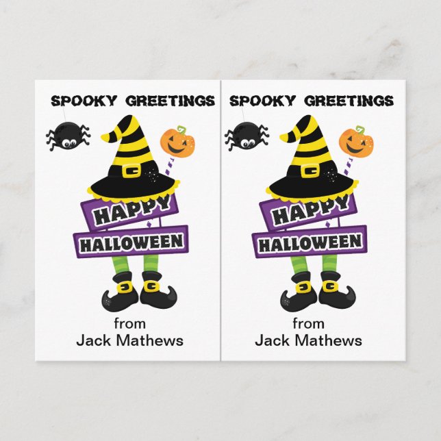 Spooky Witch Greetings School Party Halloween Card (Front)