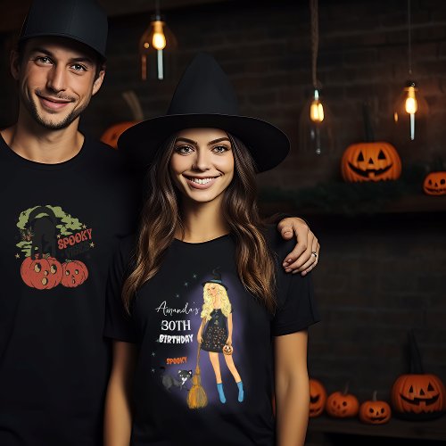 Spooky Witch Halloween Birthday Black T_Shirt