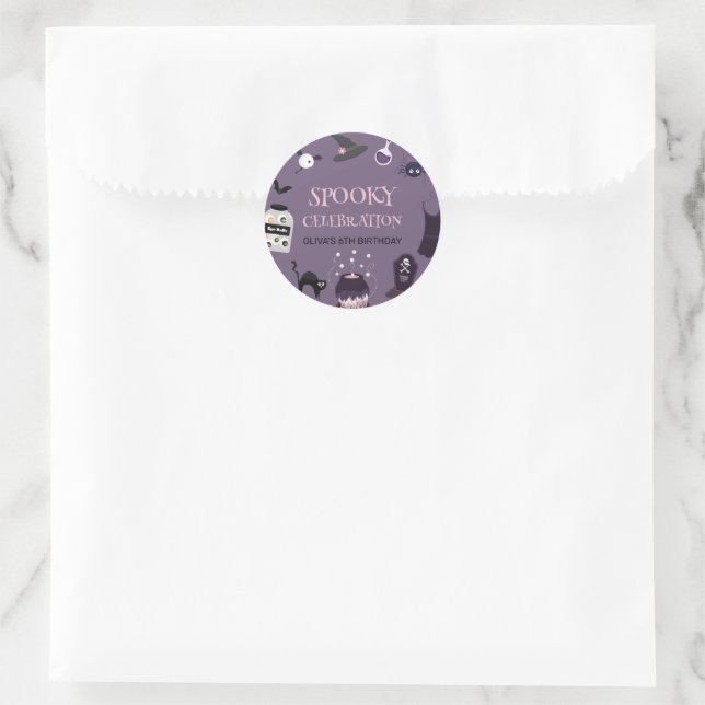 Spooky witch Halloween Birthday Party   Classic Round Sticker (Bag)