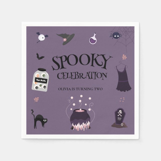 Spooky witch Halloween Birthday Party Invitation  Napkins (Front)