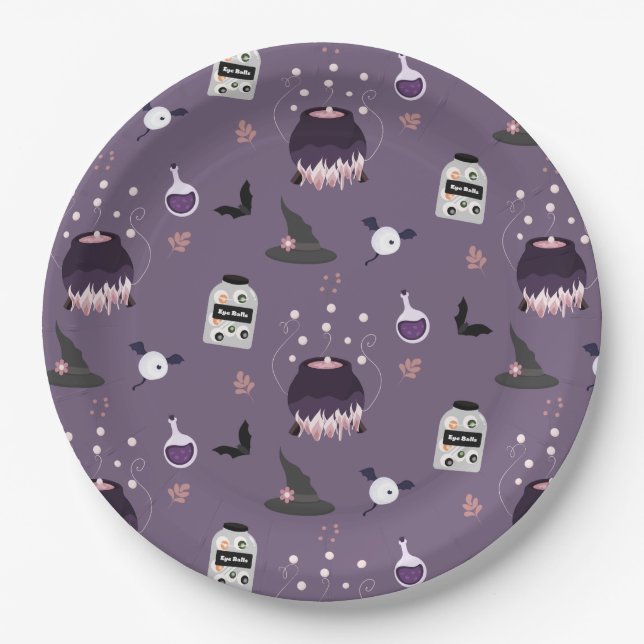 Spooky witch Halloween Birthday Party  Paper Plates (Front)