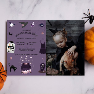 Spooky witch Halloween Birthday Party Photo Invitation
