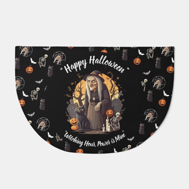 🚪 Spooky Witch Halloween Doormat 🎃👻black- 🎃, (Front)