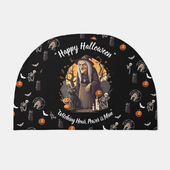 🚪 Spooky Witch Halloween Doormat 🎃👻black- 🎃, (Front)