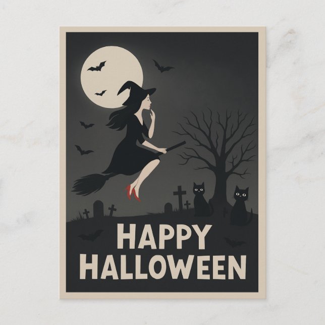 Spooky Witch Halloween Greeting Postcard (Front)