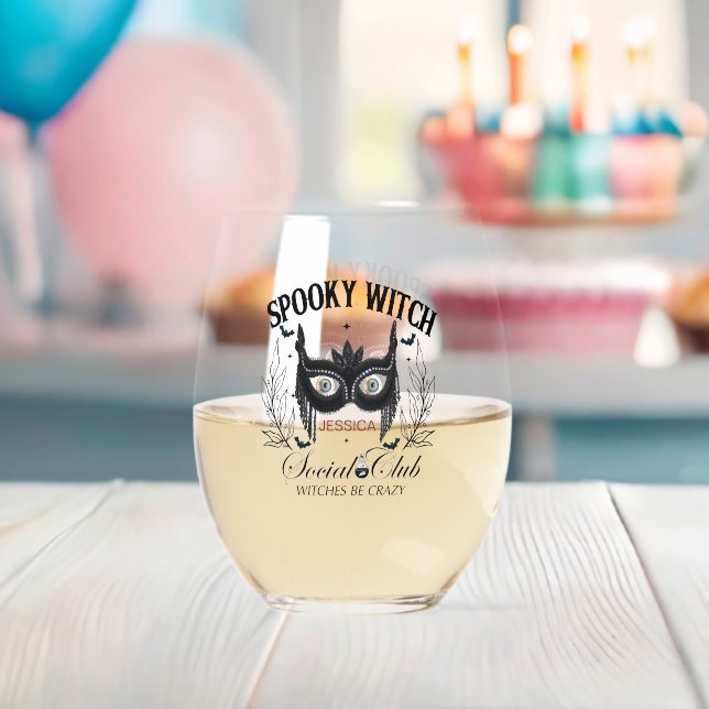Spooky Witch Halloween Party 30Th Birthday Stemless Wine Glass (Insitu (Baby Shower))