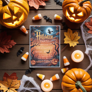 Spooky Witch & Haunted Forest Halloween Party Invitation