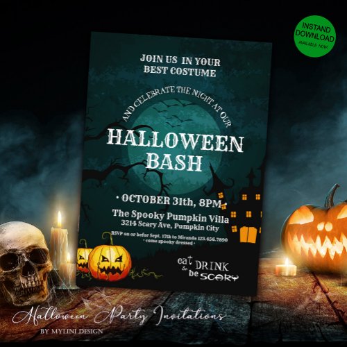 Spooky Witch House Pumpkin Halloween Invitation