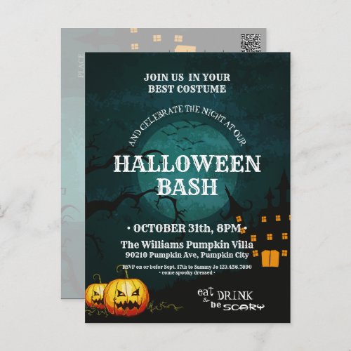Spooky Witch House Pumpkin Halloween Postcard