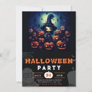 Spooky Witch Jack-O' Lanterns Full Moon Halloween Invitation