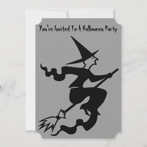 spooky witch on broomstick halloween party invite